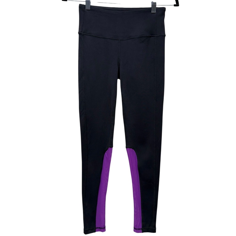 Alo Yoga Women Black Purple Mesh Panel Leggings‎ XS Athletic Gym Workout